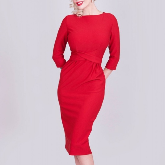 Tatyana Vickie Red RockABilly Pencil Dress Pinup - Picture 2 of 8